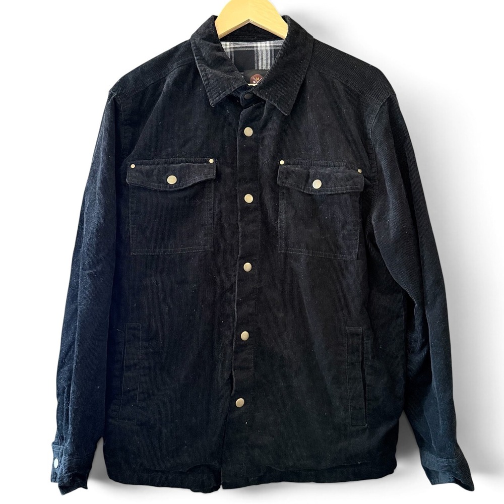 Mountain & Isles Men M Black Corduroy Shirt Jacket Plaid Flannel Lined Shacket - Picture 1 of 9